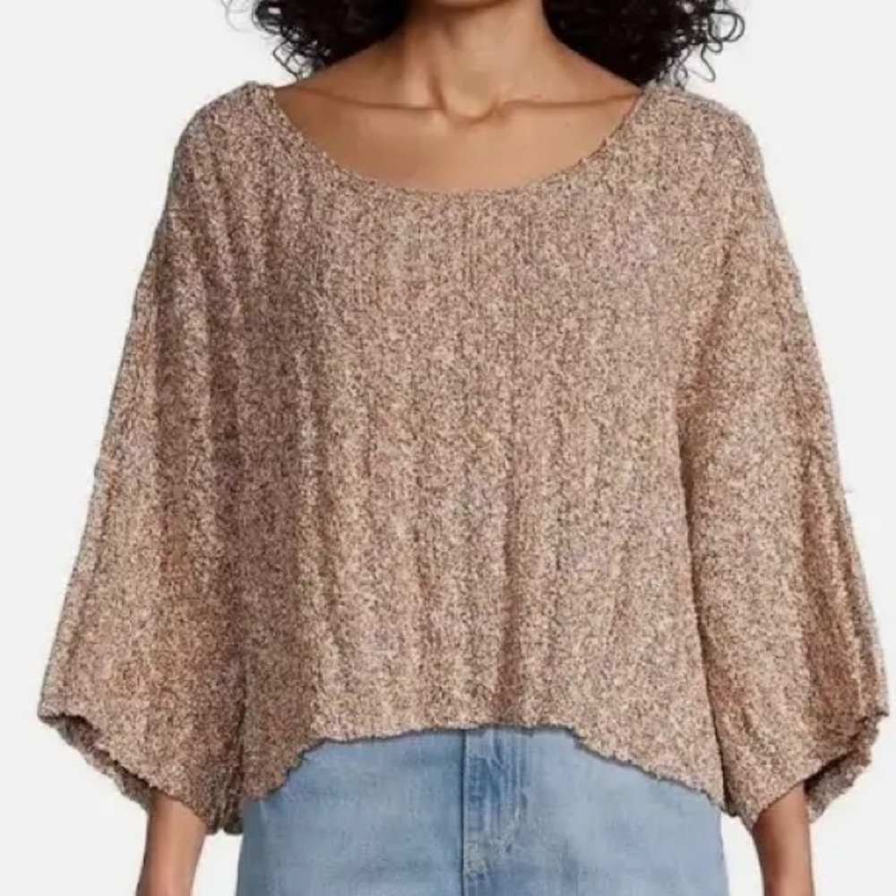 Free People Oversized Scoop Neck Sweater in Heathered cream